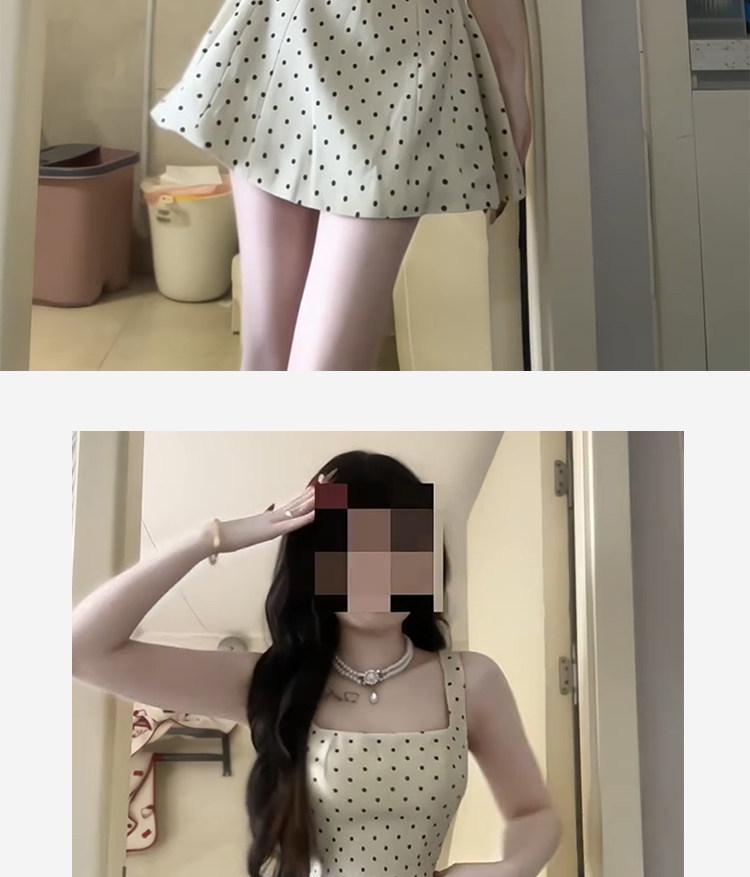 Damen-Frühjahrs-Pünktchen-Spaghettiträgerkleid - Weiß, Tailliert, Figurschmeichelnd, Petite Passform