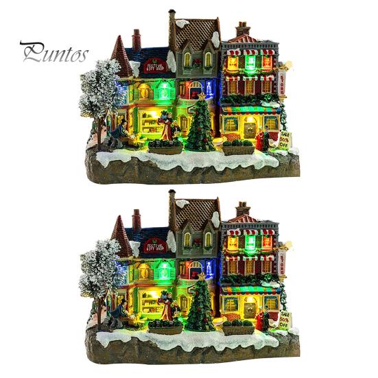 Resin Holiday Home Decor 2Pcs Christmas Train Music Box with Rotating Light, Snow Village Carousel Decorative Ornaments Ornament, Battery/USB Powered