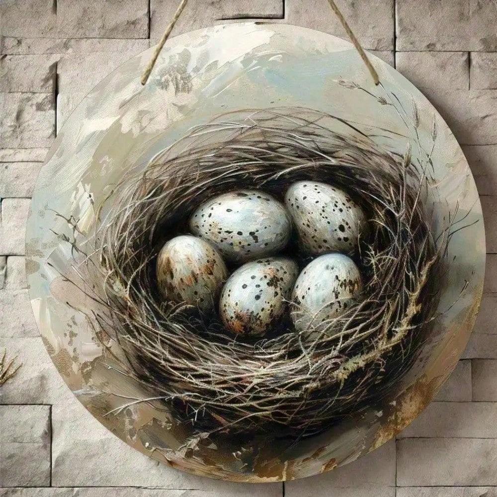 Metal Wall Art, Bird Nest, Farmhouse Round Sign, Living Room Decor