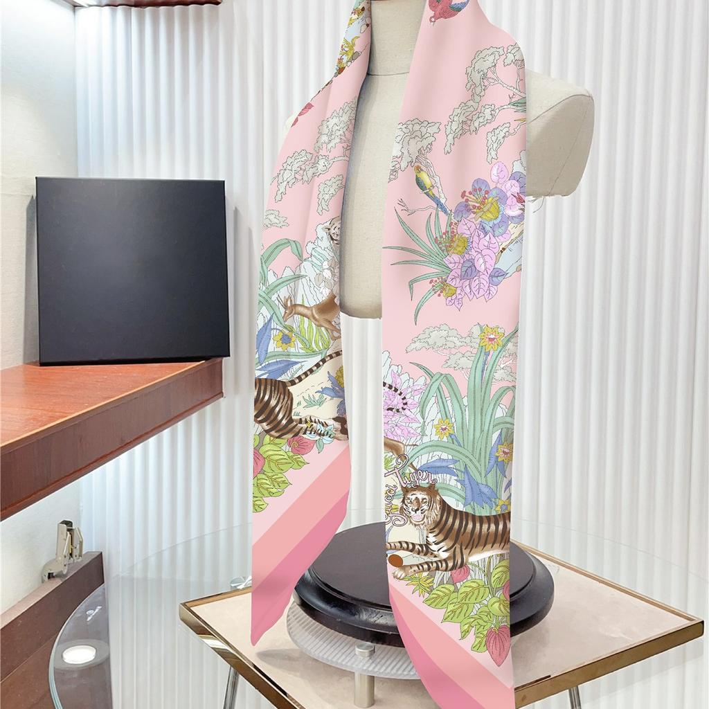 New Flower Designer Scarves Twill Silk Large Square Scarf Women Travel Shawl Headscarf 90cm Luxury Brand Modern Flowers