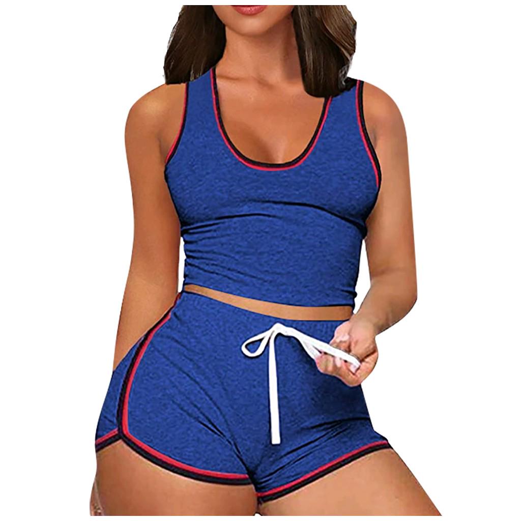 Women Sleeveless Split 2 Piece Set Casual Short Pants Casual Outfit Sportswear