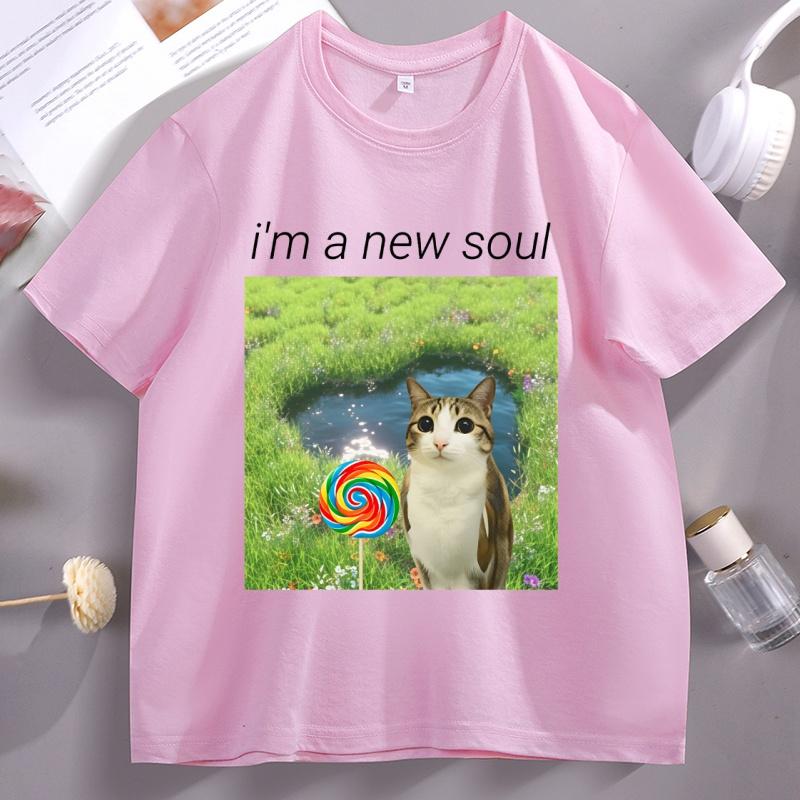 Divertente Meowl Gatto Gufo Meme Maglietta Sono Un'Anima Nuova Gatto Grafica Magliette Casual Manica Corta Brainrot Gatti Magliette Girocollo Top