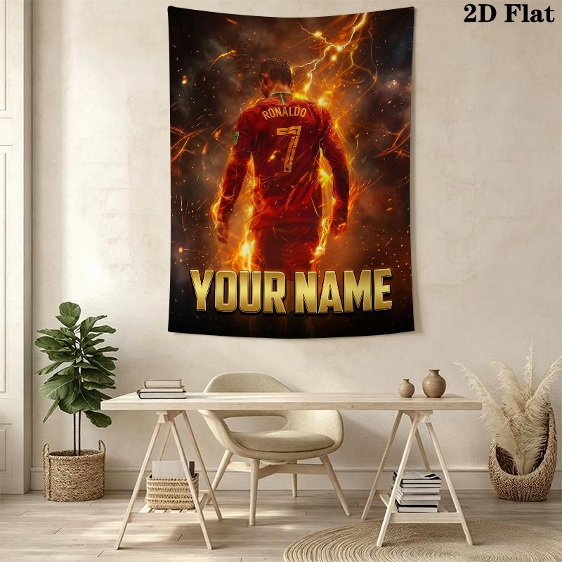 Custom Name Cristiano Ronaldo Wall Tapestry Aesthetic Wall Hanging Printed Fabric Blanket Decorative Tapestries for Bedroom Living Room Home Decor