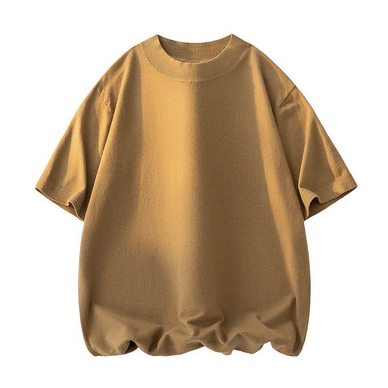 Men's Summer Wool Blend Half-High Collar Knit Short-Sleeve Sweater
