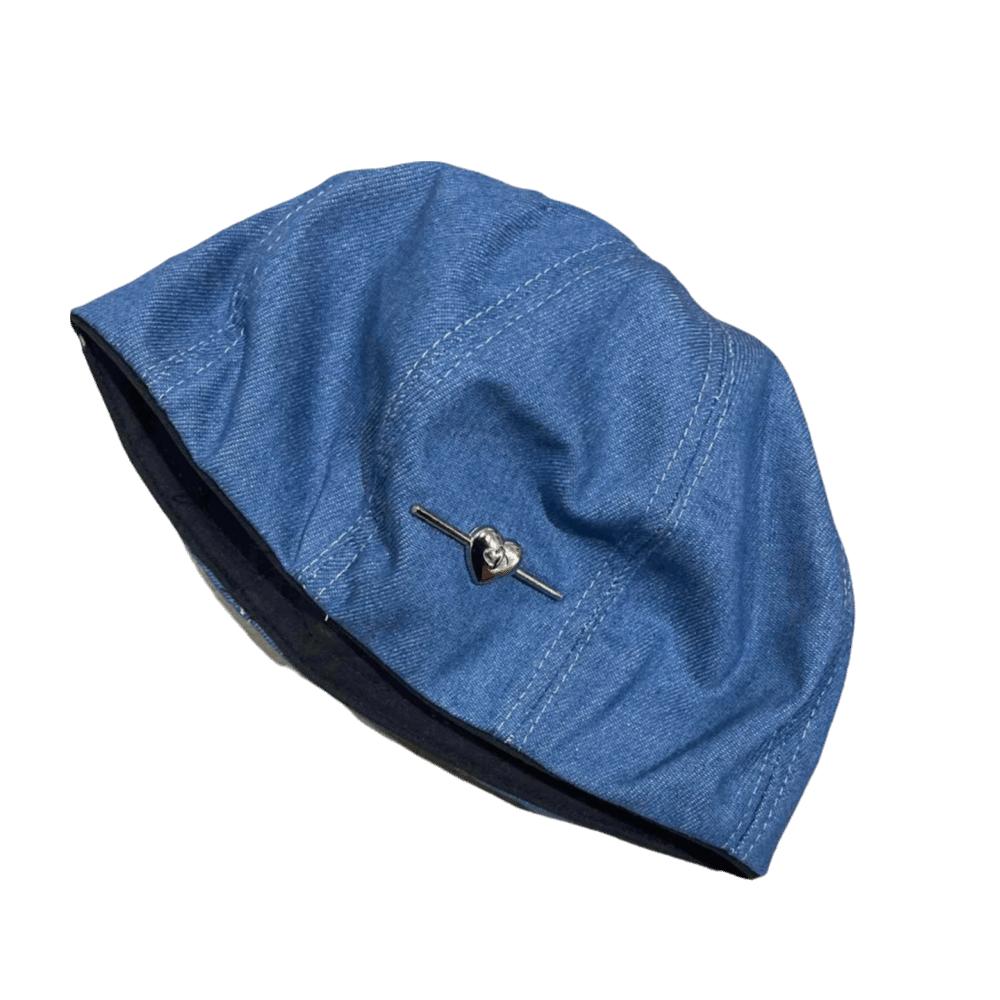 Y2K Love Heart Beret Korean Style Painter Hat Sweet Denim Octagonal Hat Travel
