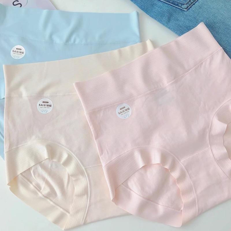 High Waist Solid Color Antibacterial Seamless Tummy Control Large Size Women Underwear