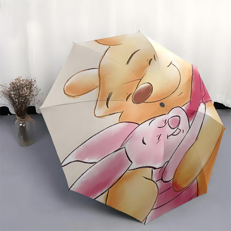 Winnie the Pooh, Piglet Themed Automatic Opening and Closing Umbrella, Brightly Colored 8-rib Portable Umbrella, Suitable for Men and Women,