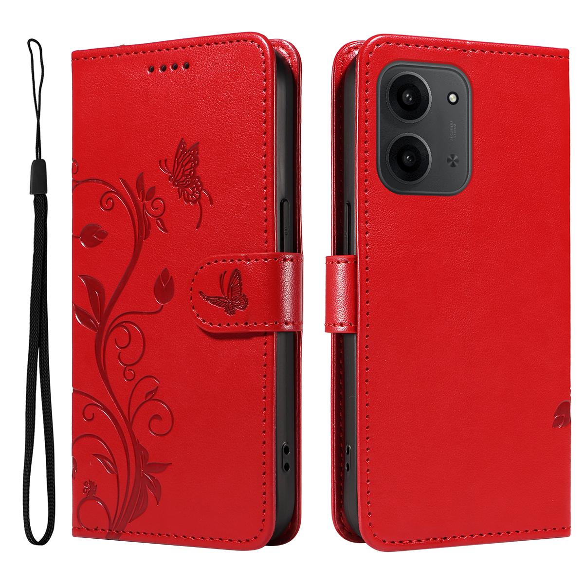 

Для Xiaomi Redmi 15C 4G (171 мм) Чехлы из искусственной кожи с цветочным узором, кошелек-подставка, чехол для телефона с ремешком Red