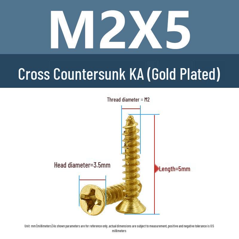Yigu Gold-Plated Carbon Steel Self-Tapping Screws: Countersunk Head, Flat Head, Pointed Tail, Sizes M2-M4, Ideal for Electronics.