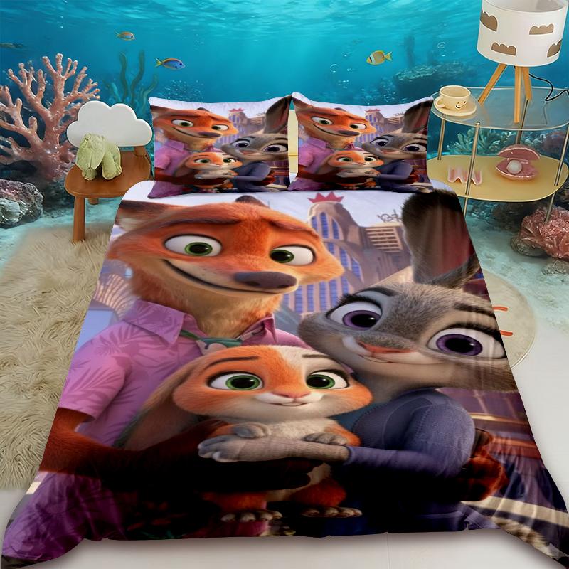 Judy Nick Cartoon Duvet Cover Zootopia Anime Three-piece Set Bedding Set Bedroom Decor Teens Gifts Queen King Full Size