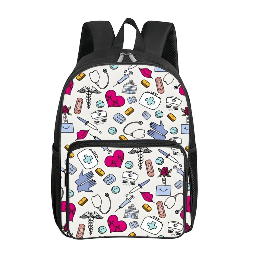 Medical Care Print Square Front Pocket Backpack Large Capacity for Boy/Girls Best Gift 2D  Cartoon Children's School Bag