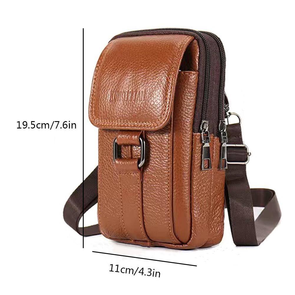 Men Cowhide Leather Waist Bag Cell Phone Belt Pack Simple Portable Mini Pocket Outdoor Casual Wallet Pouch Sport Fanny Pack