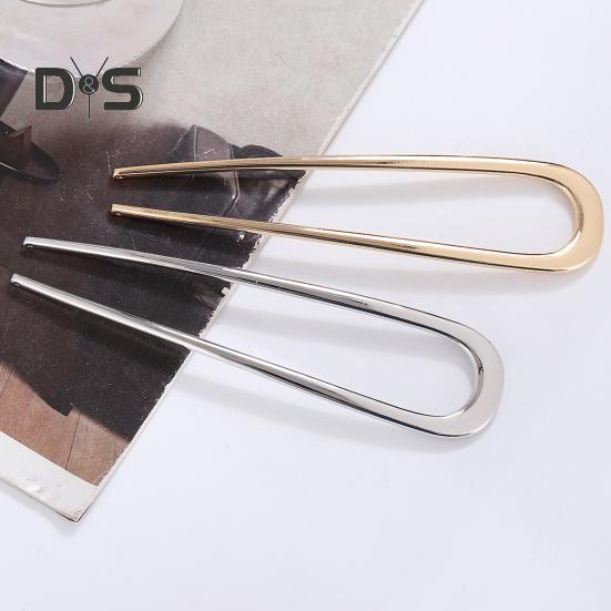 U-Shaped Hair Fork Elegant Golden Silver-color Alloy Anti-slip Long Thick Hair Updo Bun French Hair Pin Stick Women Girls Hair Accessories