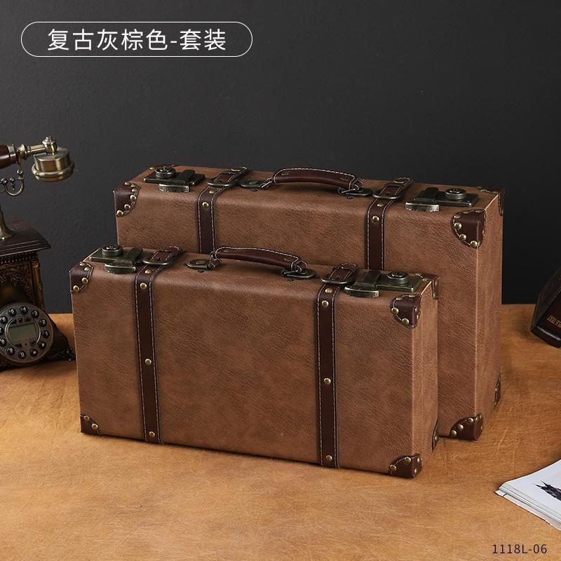 Retro European Wooden Handheld Storage Box Luxury Leather Suitcase Display Prop Box Family Storage Tools Wooden Case Leather
