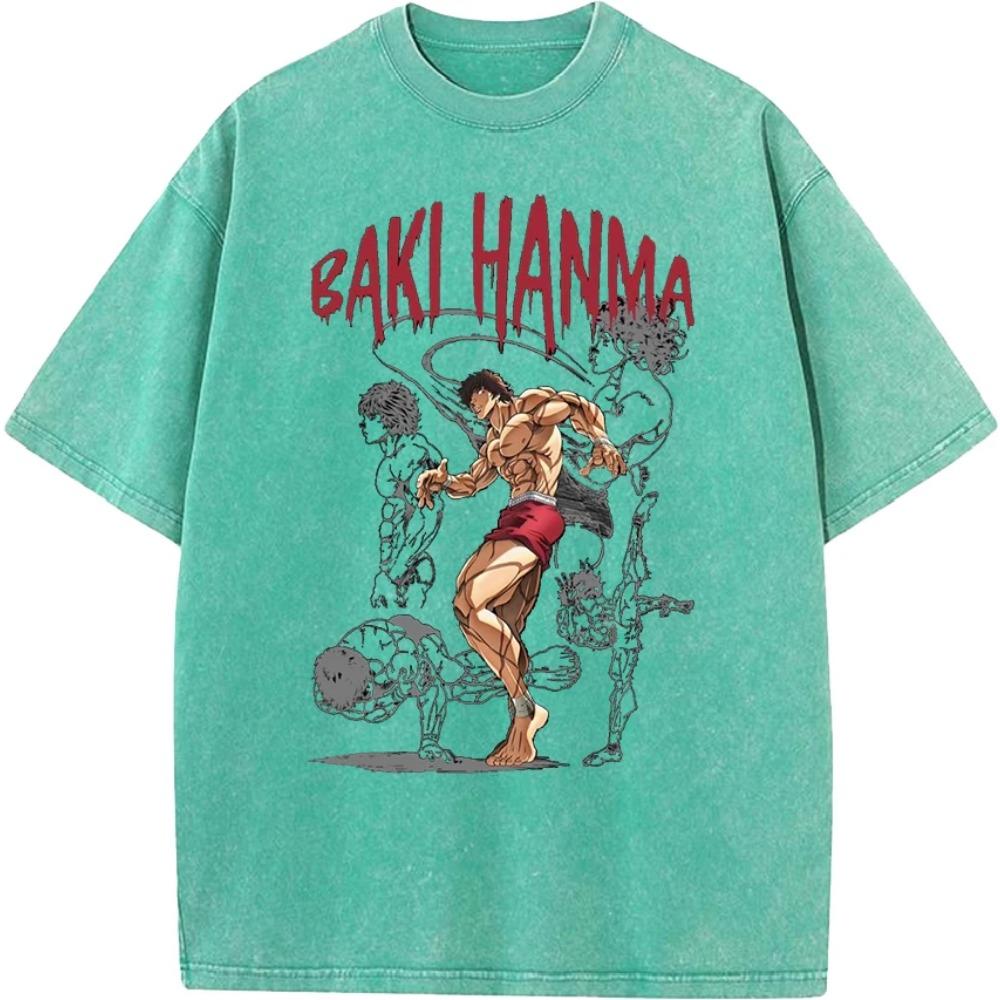 Anime Baki Hanma Baki Cool Printed Tshirt Men Manga Vintage T-shirts Washed Cotton Tee Harajuku Male Casual Oversized T Shirt