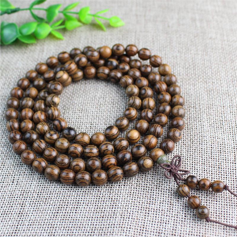 Purple Yew Wood Handcrafted 108-Piece Tiger Skin Sandalwood Buddhist Beads Bracelet for Couples