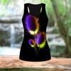 3D Gradient Blue Feather Print Women Workout Yoga Gym Printed Summer Sport Shirts Plus Size Vests