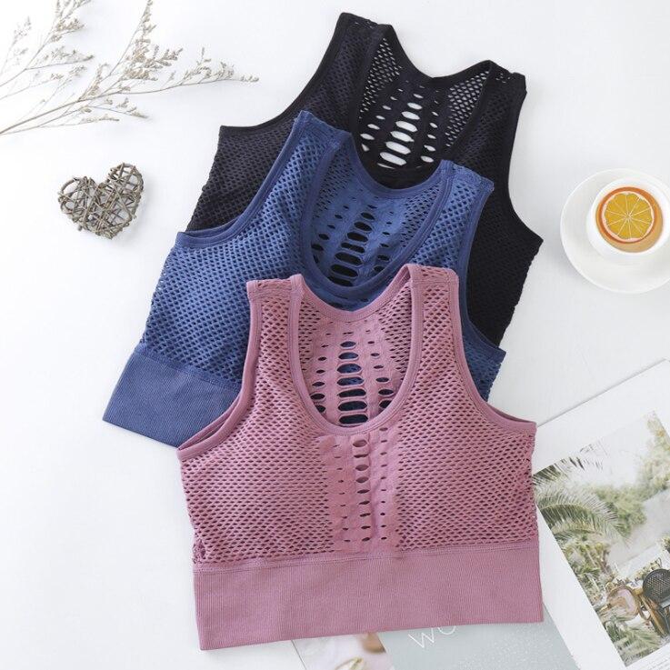 Damska średnia siateczka podtrzymująca Cross Back Bez fiszbin Wyjmowane miseczki Biustonosz sportowy Topy Freedom Bezszwowe staniki sportowe do biegania i jogi