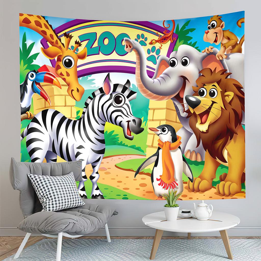 Cartoon Baby Animals Tapestry Cute Tiger Tapestry Creative Theme for Children Wall Hanging Living Room Bedroom Dorm Tapestries