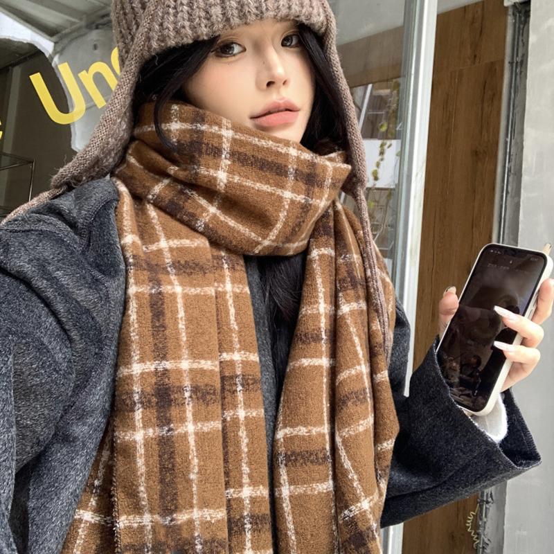 Nowy Dzianinowy Vintage Casual Szalik Chusta na Głowę Zimowy Kobiety Mężczyźni Kratka Ciepły Szalik Pashmina Mujer Kobieta Mężczyzna Okrycie Pareo Szal Unisex