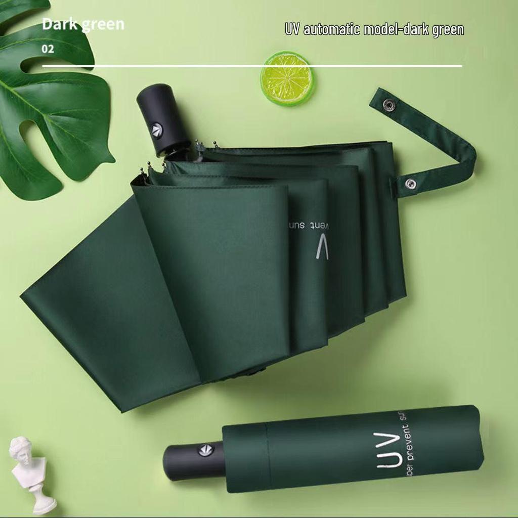 UV Auto Open/Close Large Double Folding Windproof Umbrella for Two, Reinforced for Sun/Rain, Dual Use for Men and Women