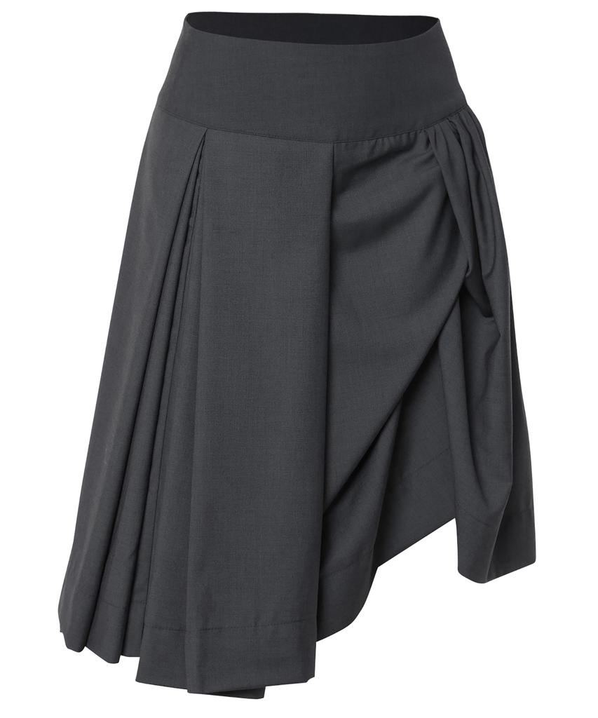 Peulleeoeob Asymmetrical Draped Midi Skirt (Fl-248_Charcoal)