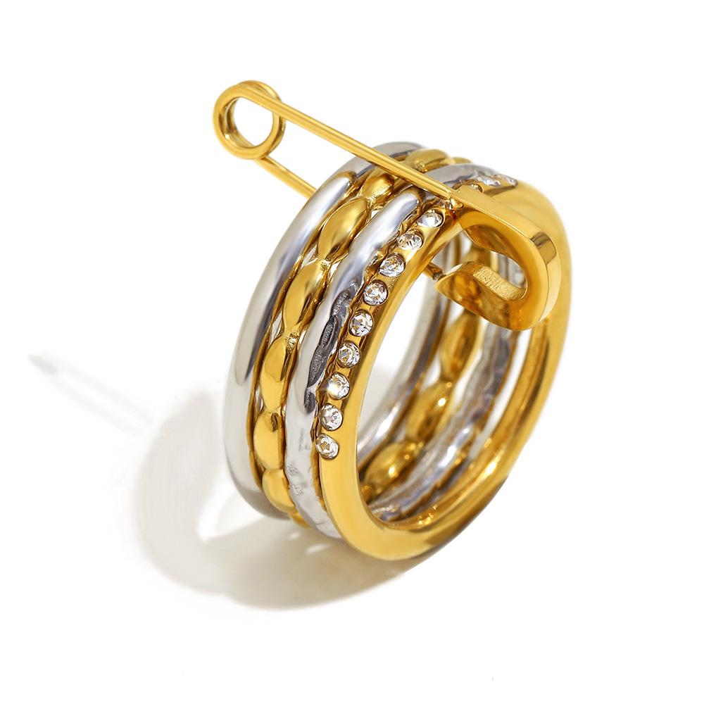 

Real Gold PVD Plated Multi-Layer Stainless Steel Finger Rings with Clip Colorful Zircon Micro Pave Inlay Fine Jewelry for Girls 6