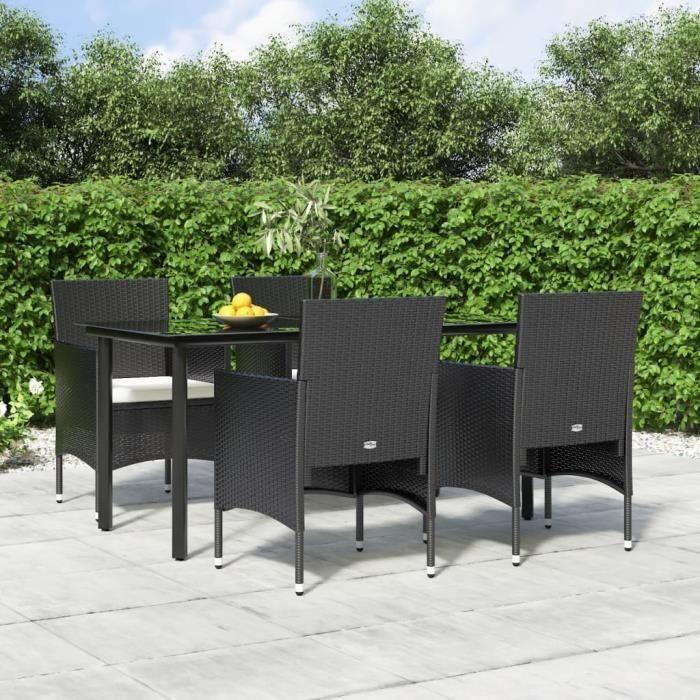 3156600 vidaXL Ensemble de salle à manger de jardin avec coussins 5 pcs Noir