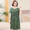 Floral Print Cotton Silk Knee-Length Dress for Middle-Aged Women – Lightweight, Short-Sleeved, Loose-Fit, Plus Size
