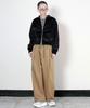 Deumakeu Wide-Fit One-Pleat Plain Pants Khaki Beige