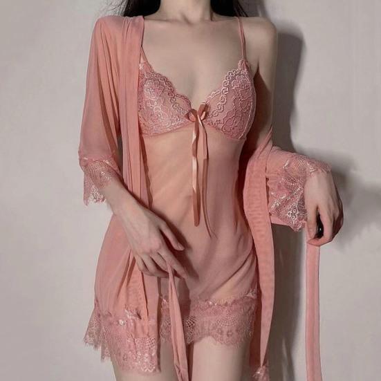 Women Pajamas Set Deep V Neck Homewear Low Cut Half Sleeves Women Pajamas Belt Set for Sleeping