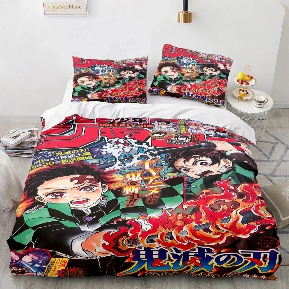 Demon Slayer Ensemble de literie 3D Anime Housse de couette Taies d'oreiller Simple Double Complet Queen King Size Garçons Filles Cadeau Décoration d'intérieur