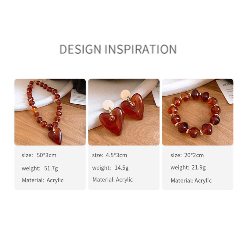 Bohemian Heart Shaped Beaded Earrings and Pendant Clavicle Chain Fashion Jewelry for Women Holiday Gift Idea