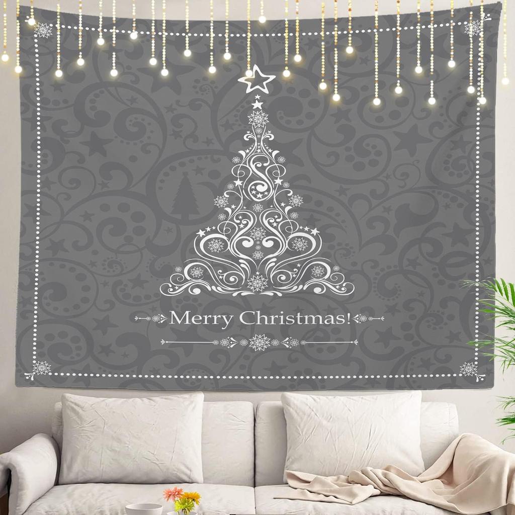 Christmas Wall Tapestry, Tree Wall Hanging Large Tapestry Decoration Polyester Fiber White Hem Around for Dorm Room Bedroom