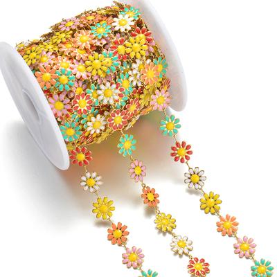 Vente en gros 1m/lot Chaînes Fleur de Soleil Émaillée Couleur Or Acier Inoxydable pour Fabrication de Colliers DIY Apprêts Bijoux Bracelets Cheville