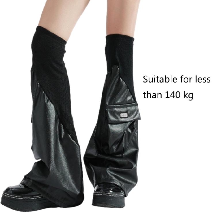 Polainas Punk Góticas Mangas para Piernas de Cuero PU Calcetines Largos para Piernas Dulces Geniales Puños Anchos Calcetines para Tobillos para Mujeres Niñas