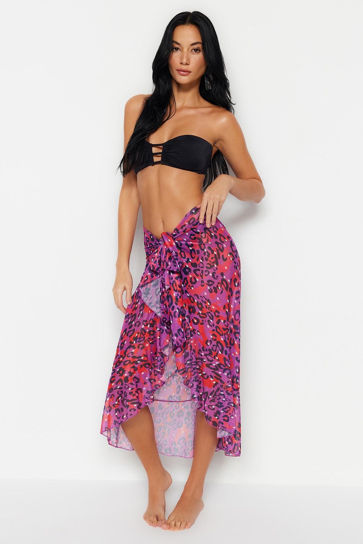 

Женское парео, модное новое сезонное парео с тканым воланом и рисунком животных