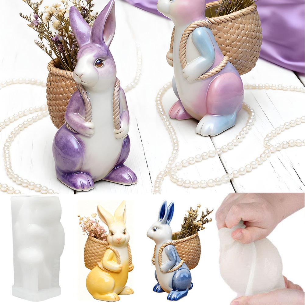 Creative Silicone Easter Bunny Mold DIY 3D Baking Mold Craft Mold Rabbit Candle Mold for Plaster Aromatherapy