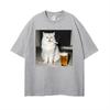 Fun Persian Cat Retro TShirt Smoking and Drinking Unisex Short Sleeve Casual Cool and Stylish Unisexs and Womens TShirt