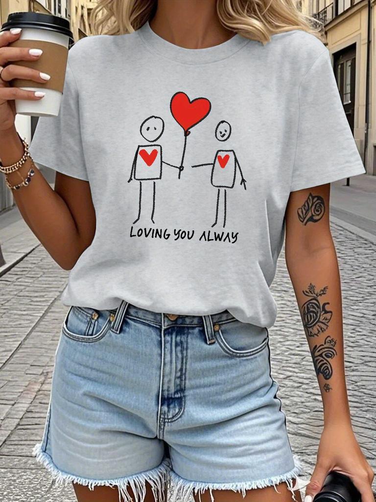 WomensLoving You Always Graphic Printed TShirt Comfort Fit Short Sleeve Casual Top with Heart Balloon Design Clothing
