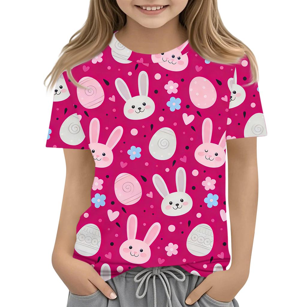 Boys Girls Round Neck Casual Printed Short-sleeved T-shirt Top