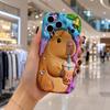 Inflated Capybara Bubble Tea Rhinestone Wavy Edge Phone Case For iPhone 17 16 15 14 13 12 11 8 7 Plus Pro Max Protective Cover