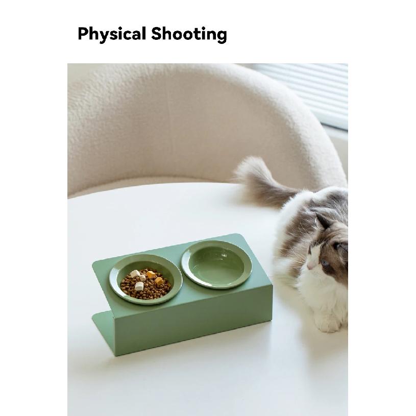 Cat Double Ceramic Bowl with Iron Stand Pet Elevated Raised Food Water Bowls Small Dogs Drinking Eating Feeding Supplies