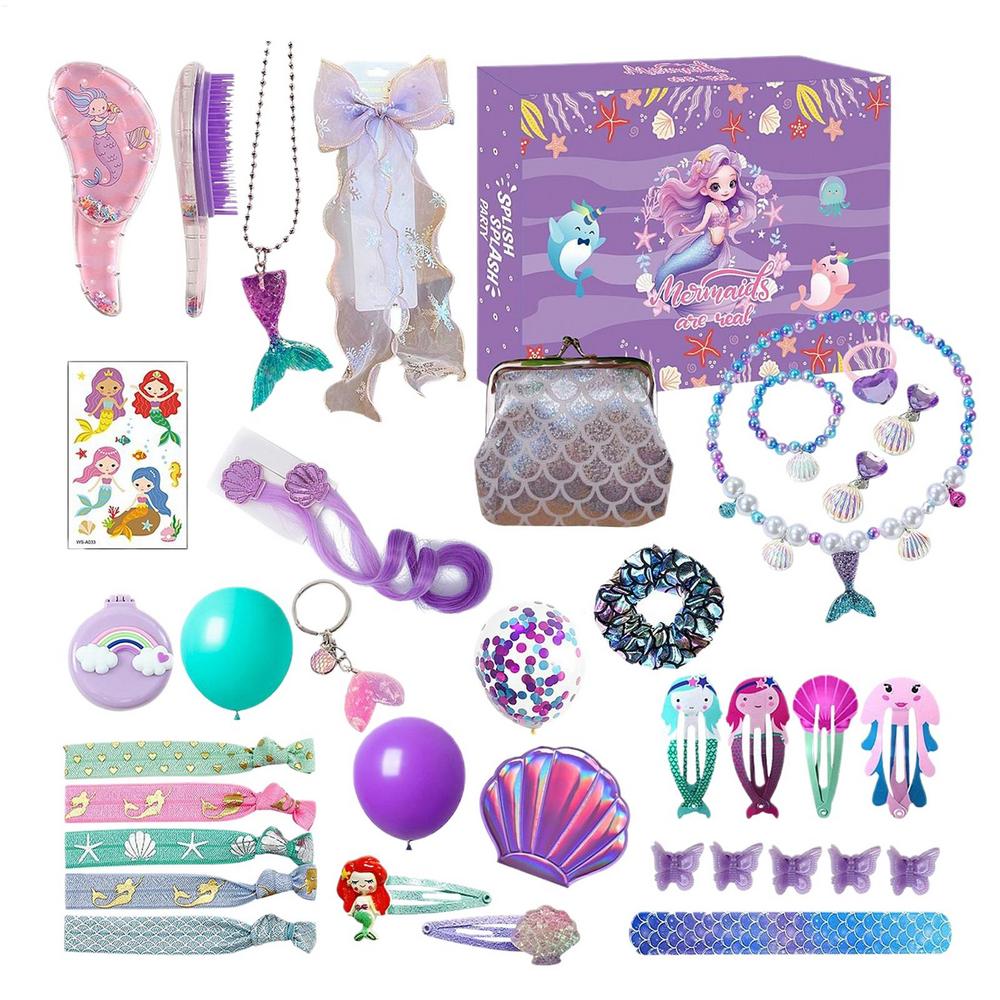 

Mermaid Christmas Advent Calendar Box 24 Days Countdown Calendar Mermaid Princess Dress Up Jewelry Hairpin for Girls Xmas Gifts L
