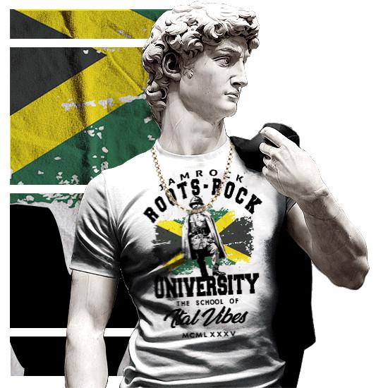 

Reggae t-shirt Roots Rock Rasta Flag Jah Rastafari Haile Selassie Jah University M