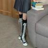 High Top Canvas Shoes for Women's Korean Edition Long Boot Lace-Up Zipper Comfortable Boot