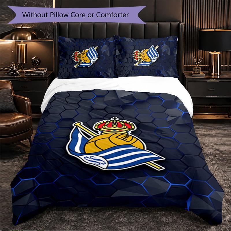 Biancheria da Letto a Tema Real Sociedad FC Set 3 Pezzi Copripiumino Biancheria da Letto Decorativa Per Camera Teen Decorazione Casa