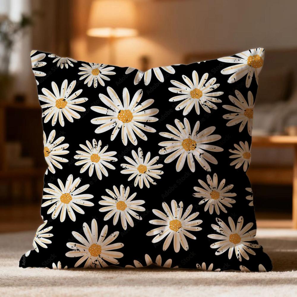 Popular Daisy Flowers Cushion Cover Soft Washable Pillow Case Multi-Scene for Couch Bed Travel Office Use