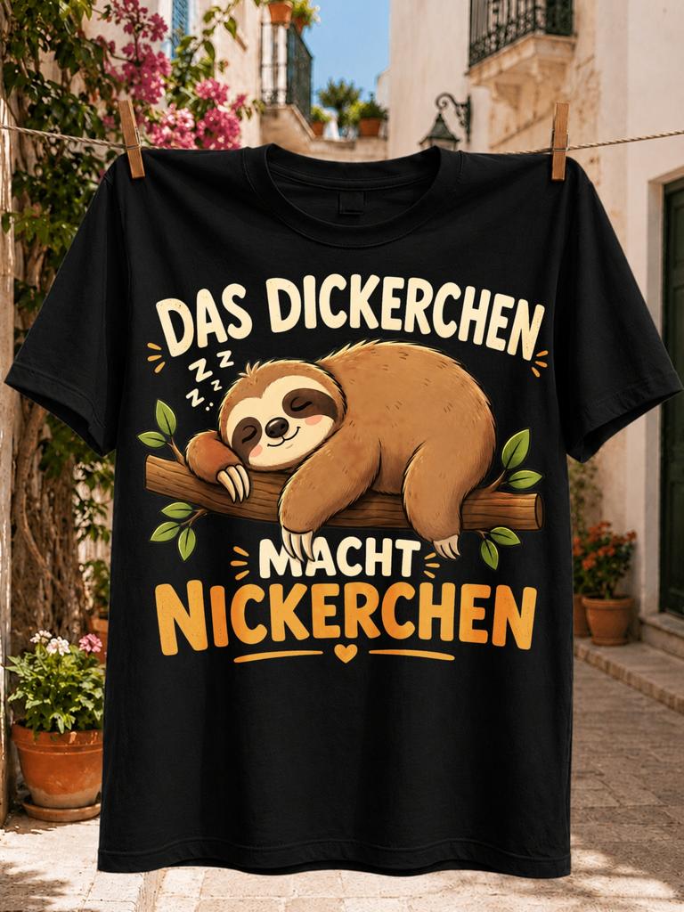 The Chubby One Takes a Nap GerUnisex QuoteSpy Sloth Resting on a Tree Branch and Leaves Cute Sloth Unisex All TShirt
