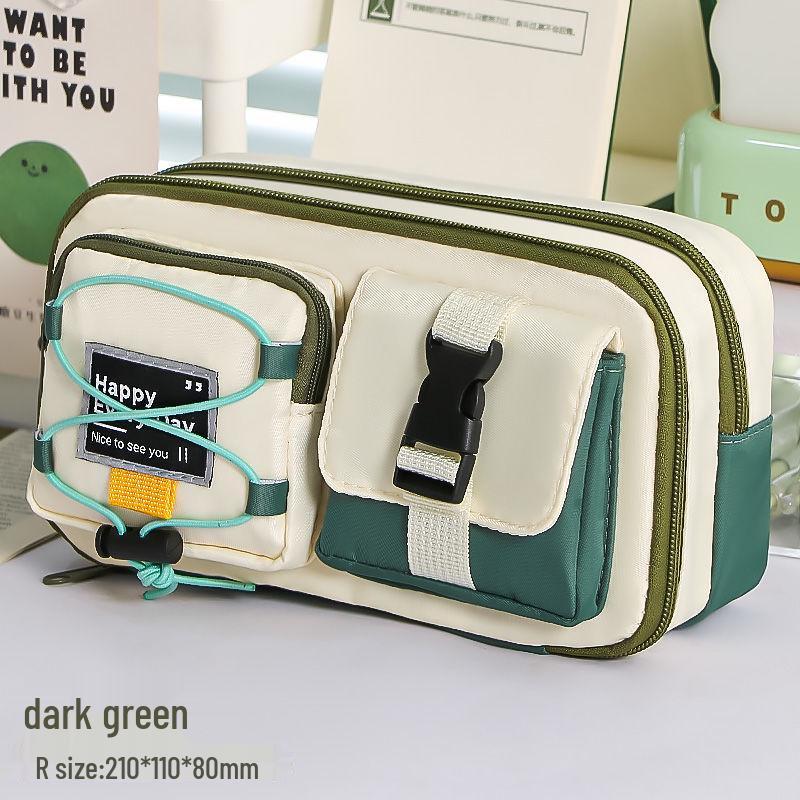 Hardcore Workwear Style Boys' Multifunctional Pencil Case - 2025 New Black Stationery Box for Junior High & High School